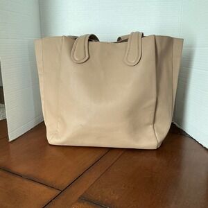 Zara Women Tan Pebbled Faux Leather Tote Bag Large Shopper Magnetic Snap Closure